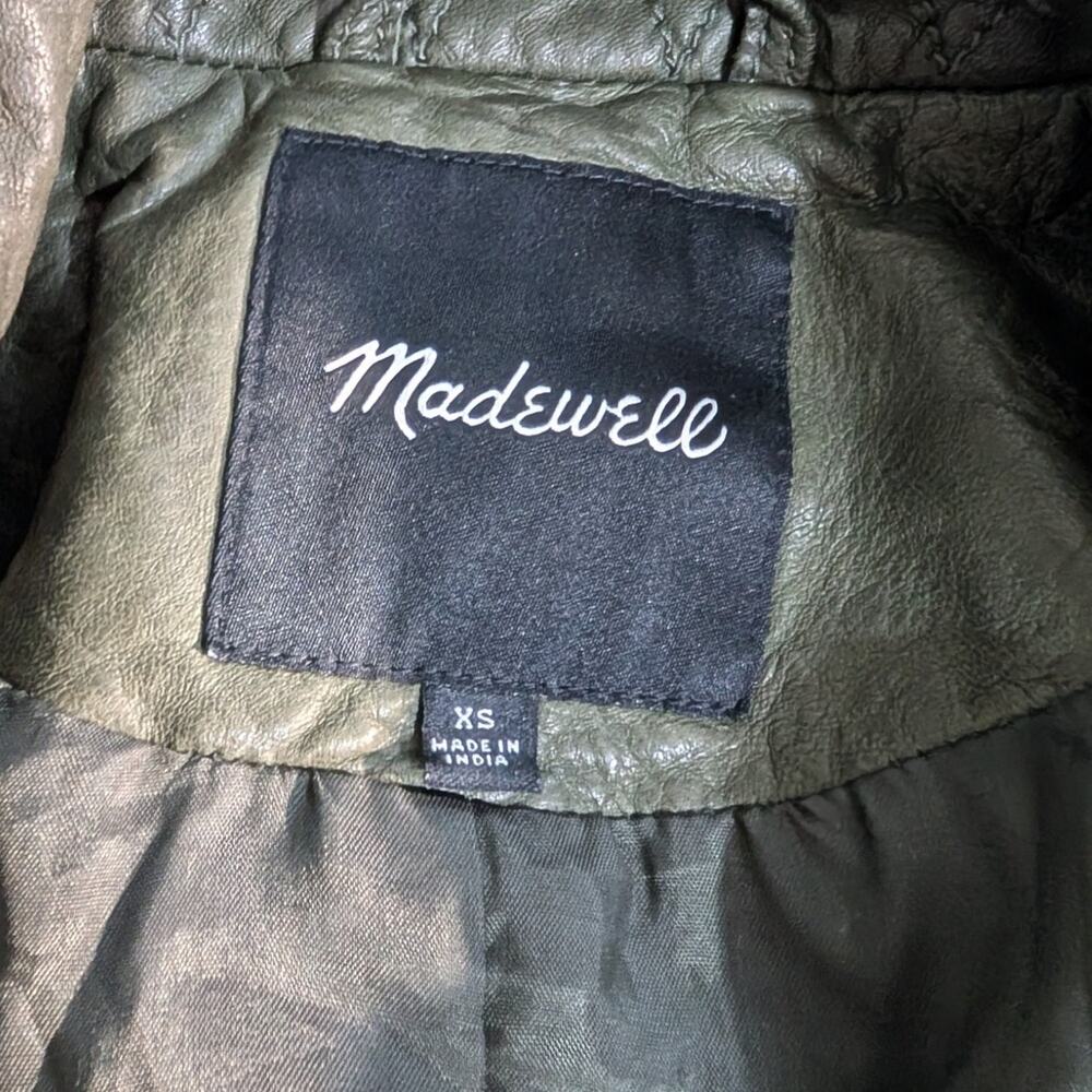 Madewell Washed Leather Motorcycle Jacket Dark Green Size XS Preowned - Picture 6 of 10